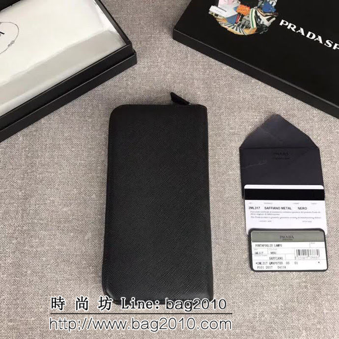 PRADA普拉達 專櫃最新款式 頂級原單十字紋牛皮 男士單拉鏈錢包 2ML317 DD1324